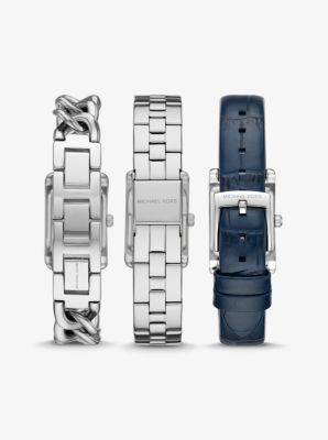 Petite Monroe Silver-Tone and Crocodile-Embossed Leather Watch Strap Set image number 2