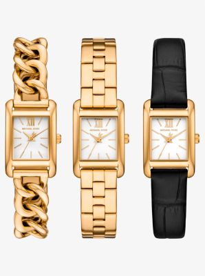 Petite Monroe Gold-Tone and Crocodile-Embossed Leather Watch Strap Set