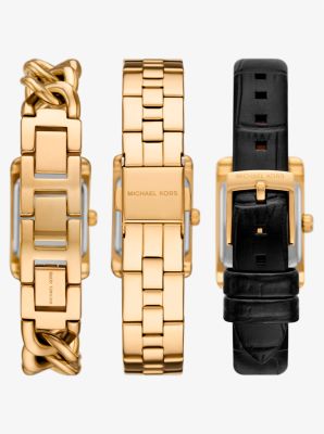 Petite Monroe Gold-Tone and Crocodile-Embossed Leather Watch Strap Set