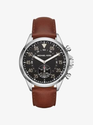 Gage Silver-Tone and Leather Hybrid Smartwatch | Michael Kors