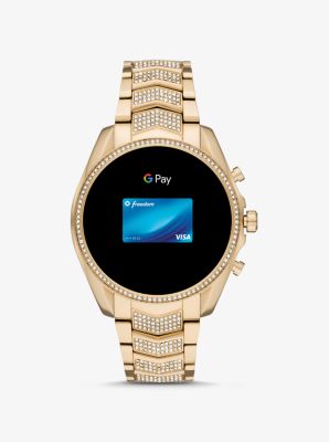 Michael kors bradshaw gen 5 crystal gold plated smartwatch new arrivals