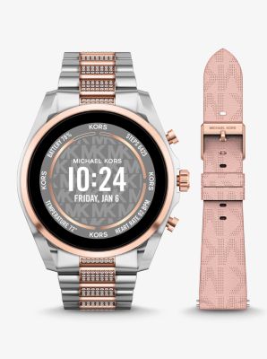 Gen 6 Bradshaw Pavé Two-tone Smartwatch And Logo Strap Set Michael Kors
