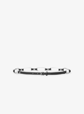 Michael Kors Chain Link Leather Belt In Silver