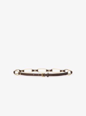 Michael Kors Chain Link Leather Belt In Brown