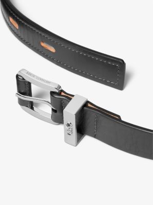 Cutout Leather Blend Belt in BLACK/SILVER | Michael Kors