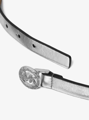 Cintura in pelle metallizzata con logo e pavé in NERO/ARGENTO | Michael Kors