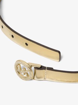 Cintura in pelle metallizzata con logo e pavé in ORO | Michael Kors