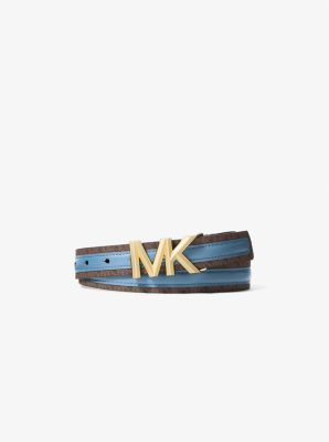 MK Gürtel Aus Leder Und Signature-Logostoff - Blau