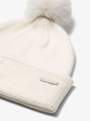 Embellished Knit Beanie Hat and Scarf Set in CREAM | Michael Kors