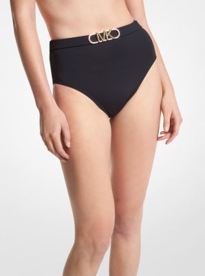 Stretch Nylon High-Waist Belted Bikini Bottom | Michael Kors