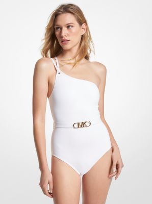 Stretch Nylon Belted One-shoulder Swimsuit | Michael Kors