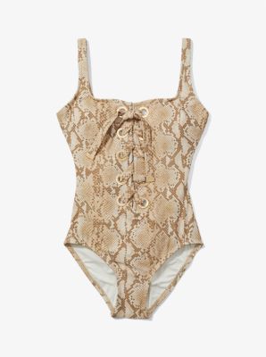 Printed Lace-Up Swimsuit | Michael Kors