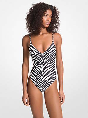 Michaelkors Zebra Print Swimsuit,BLACK/WHITE