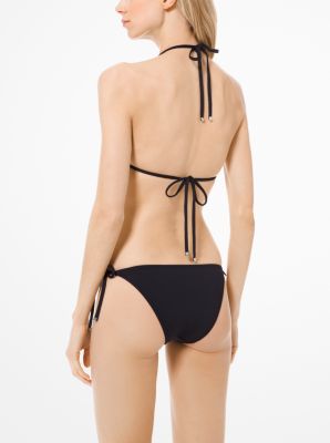 Michael Kors BLACK Logo-Ring Halter Bikini Swim Top, US Large