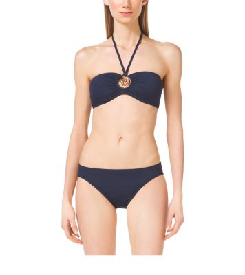 Michael Kors Women's Logo Ring Halter Bikini Top Swimsuit Black