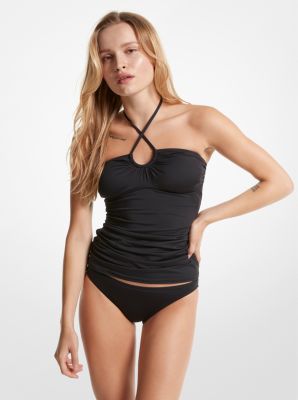 MICHAEL MICHAEL KORS Women's Black Stretch Scoop Neck Removable Cups  Adjustable Layered Tankini Swimsuit Top XS 