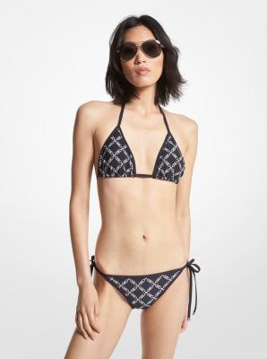 Michael Kors NEW NAVY Printed Logo-Ring Halter Bikini Swim Top, US