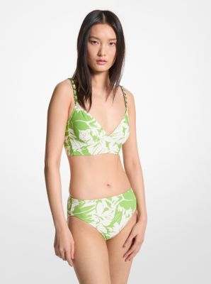 Shop Michael Kors Palm Print Bralette Bikini Top In Green