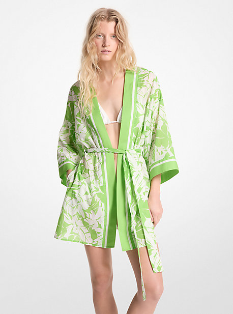 Michaelkors Palm Print Cotton Cover-Up,GREEN/WHITE