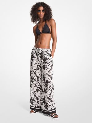 Palm Print Woven Wide-Leg Pants image number 0