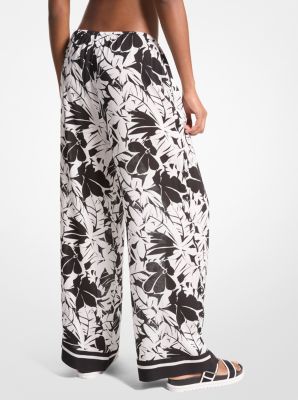 Palm Print Woven Wide-Leg Pants