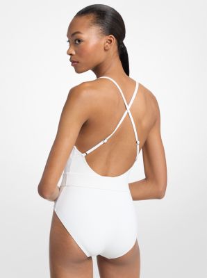 Crossback Belted Swimsuit in WHITE | Michael Kors