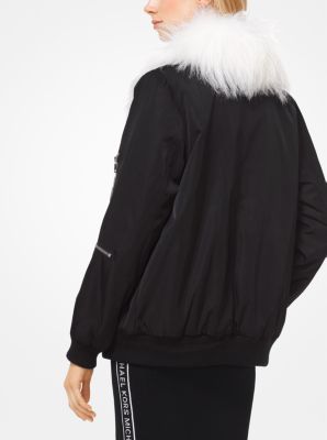Goat Hair Collar Bomber Jacket in BLACK | Michael Kors