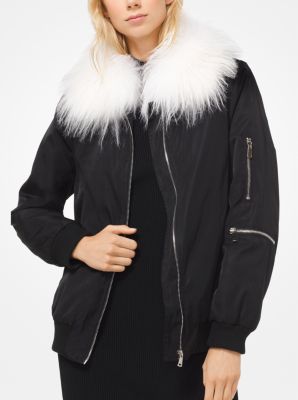 Goat Hair Collar Bomber Jacket 