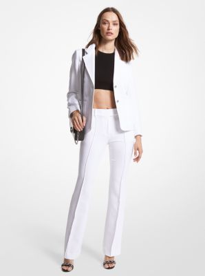 Madame Women White Regular Fit Solid Cropped Bootcut Trousers