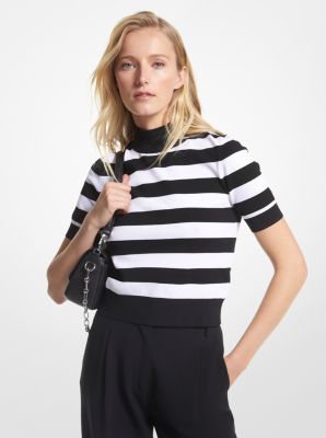 Michael by Michael Kors Black and White Logo Trim Crop Turtleneck Tank Top  XXS