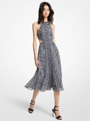 Zebra Print Pleated Georgette Cutout Dress image number 0