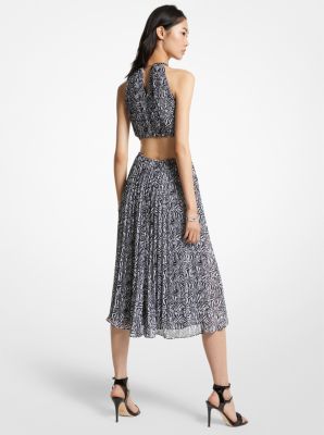Zebra Print Pleated Georgette Cutout Dress image number 1