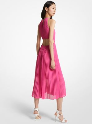 Pleated Georgette Cutout Dress