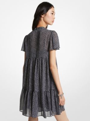Animal Print Georgette Tiered Dress in BLACK/WHITE | Michael Kors