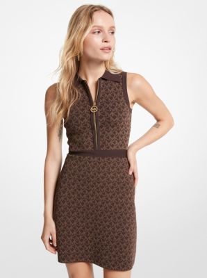 Polokleid aus Jacquard mit Logomuster in SCHOKOLADE | Michael Kors