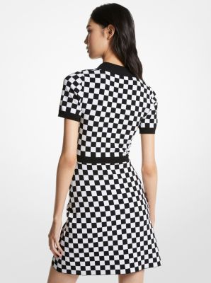 Checkerboard Stretch Viscose Blend Polo Dress