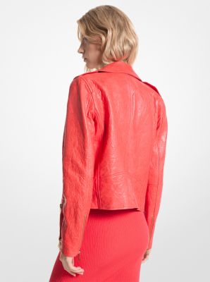 Michael kors red leather hot sale jacket