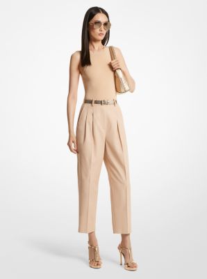 Wide-leg twill pant with fold over-waist detail, Icône