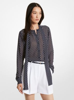 Blouse en crêpe georgette à pois et à col noué