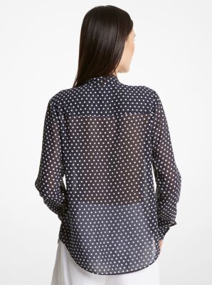 Blusa de georgette con estampado de lunares y cuello con lazada image number 1