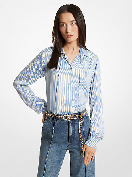 Michael Kors Pinstriped Satin Blouse In Blue