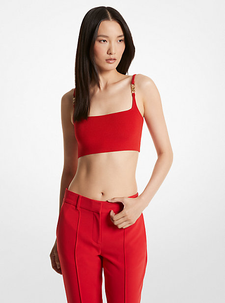 MK Ribbed Stretch Knit Cropped Tank Top - Lacquer Red - Michael Kors