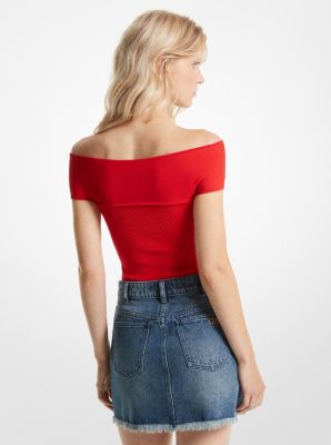 Ribbed Stretch Knit Crossover Bodysuit image number 1