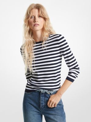 Michael Kors stretch knit striped top for women Blue-White
