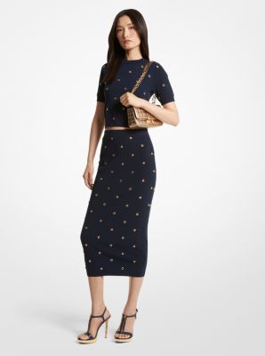 마이클 코어스 Michaelkors Grommet-Embellished Stretch Knit Pencil Skirt