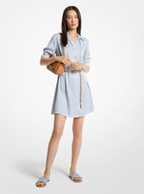 Pinstriped Satin Belted Shirtdress image number 0