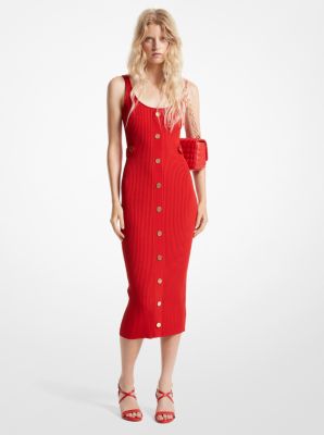 마이클 코어스 원피스 Michael Kors Ribbed Stretch Knit Midi Dress,LACQUER RED