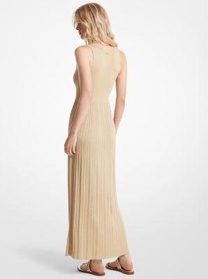 Ribbed Metallic Knit Flounce Tank Dress