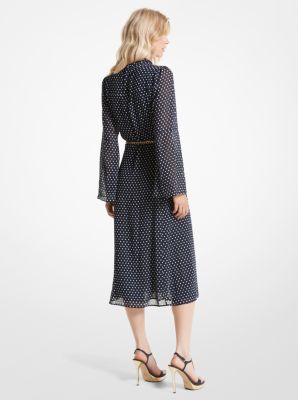 Polka Dot Georgette Tie-Neck Midi Dress image number 1