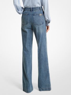 Pintucked Denim Wide-Leg Jeans